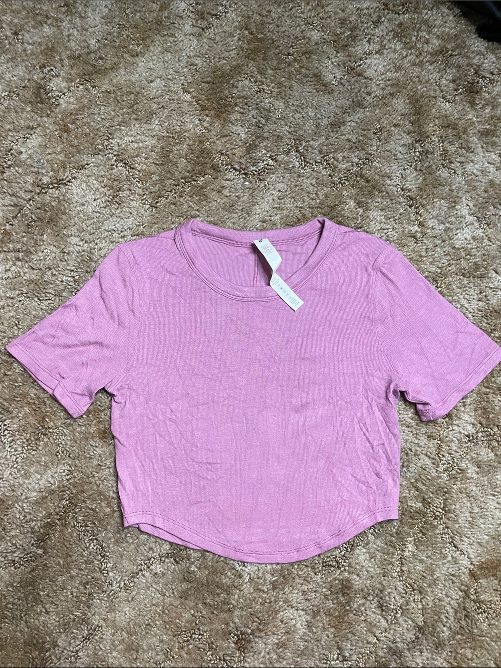 Lululemon Hold Tight Cropped Short Sleeve Size 6 Velvet Dust Pink Ribbed Modal